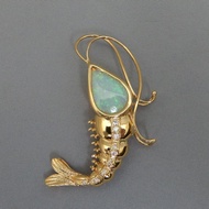 (198)Direct from Japan opal brooch 3.78ct diamond 0.16ct 18k gold good craftsmanship spot