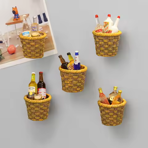 1PCS 3D Mini Basket & Drinks Fridge Magnet Realistic Wine Bottle Refrigerator Magnets Home Office Ba