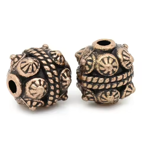 DoreenBeads Vintage Zinc metal alloy Spacer Beads Cylinder Antique Copper Pattern Carved About 11mm 