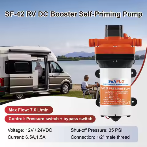 SF-42 Diaphragm Water Pump 12V 24V RV Camper Self-Priming DC Pressure Pump 7.6L/min 35 PSI Auto Pres