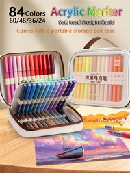 84/60/48/36/24 Colors Acrylic Paint Markers, Chisel Tip Large Capacity Ink, Storage Case, Odorless, 