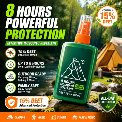 Pocket portable mosquito repellent spray contains 15% DEET, which can prevent the whole scene of fis