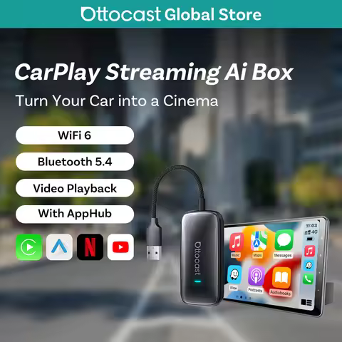 Ottocast Play2Video Ultra AI Box Carplay Adapter Android Auto WiFi6 Media Player YouTube Netflix Dua