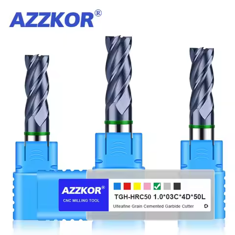 AZZKOR TGH-HRC50 4-Flute Tungsten Steel Carbide Nano Coating Flat End Mills For CNC Machining Center