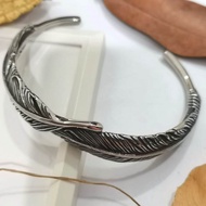 Stainless Steel Takahashi Goros Feathers Bangle Bracelet.