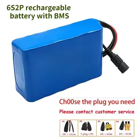 High Capacity 24V 10000mAh 6S2P Lithium Battery Pack with BMS Rechargeable Li-ion for +25.2V 2A Fast
