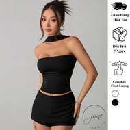 Double-layer cotton chocker strapless top D171