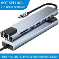 🔥ดั้งเดิมล่าสุด🔥8 In 1ชนิด C ฮับ Dongle กับ Ethernet HDMI 4K 2 USBพอร์ตข้อมูล USB C87W PD TF/การ์ด SD ช่องตัวแปลงแบบหลายพอร์ต USB C