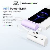 GOOJODOQ Mini Powerbank 5000mAh untuk iPhone Android Telefon Dibina dalam Kabel Caj Jenis-C Mudah Al