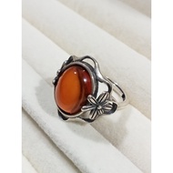 (R252) RED AMPER NATURAL GEMSTONE S925 SILVER RETRO ADJUSTABLE RING 红血珀天然宝石 S925 银复古可调节戒指 CINCIN PERAK BATU MERAH