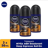 NIVEA MEN DEEP ESPRESSO 50 ML ISI 3 PCS DEODORANT ROLL ON NOT REXONA