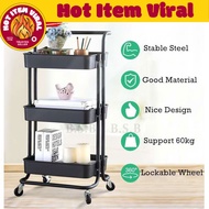 [READYSTOCK]-3 Tier Multifunction Storage Trolley Rack Office Shelves Home Kitchen Rack With Wheel