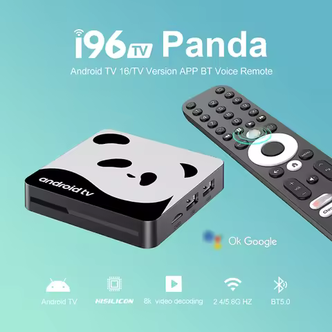 I96 Panda Smart TV Box Android 16 4+64GB 8K H.265 Decode 4K Streaming Quad-Core Voice Remote BT5.0 S