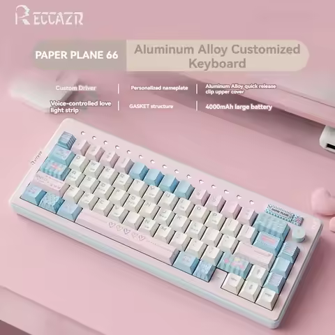RECCAZR Paper Plane 66 Aluminum Mechanical Keyboard Kit Tri-Mode Wireless/Bluetooth Gasket Hot Swap 