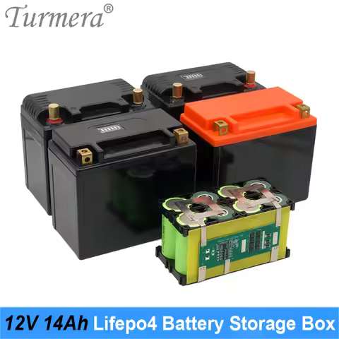 Turmera 12V 14Ah Motorcycle Battery Storage Box 12.8V 4S 40A Balance BMS with 2X4 32700 Bracket Hold