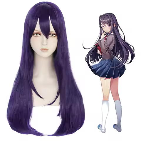 DDLC Doki Doki Literature Club Yuri Cosplay Wig Purple Long Heat Resistant Synthetic Hair Party Role