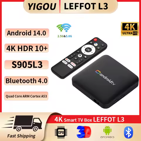 LEFFOT L3 Smart TV Box Amlogic S905L3 Android 14.0 Set Top Box 2GB 16GB 4K HD BT Google Voice Remote