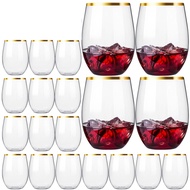 20 PCS Disposable Stemless Wine Glasses Plastic Wine Cups Whiskey Cocktail Glasses Clear Drinking Gl
