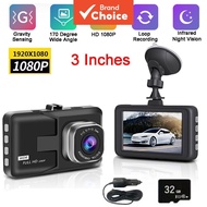 HD Dashcam 3-inch Screen 24h 170° Wide-angle Night Vision Car Camera with Loop Recording 1080p