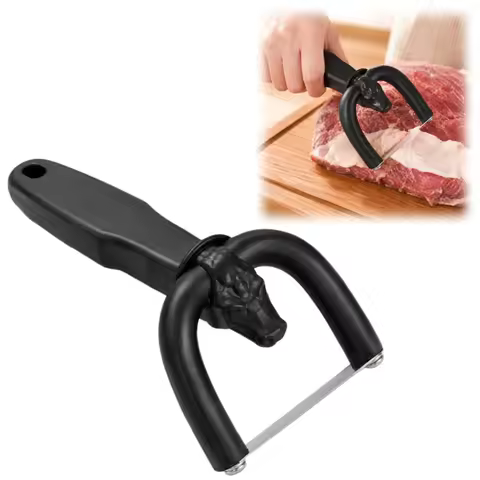 Handheld Manual Meat Slicer Cutter Fat Trimmer with Curved Handle for Beef Pork Brisket Bacon Kitche