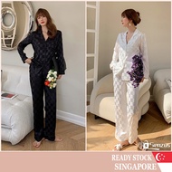 [SG] Silk Pyjamas Women Long Sleeve Loose Sleepwear Pajamas Set Homewear