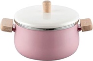 Enamel Soup Pot Steamer Kitchen Pot Milk Pan with Lid Instant Noodle Pot Stovetop Induction Cooker Milk Pot-Pink Stockpot heatproof Kitchen pots and Pans (Color : Grüne Kasserolle) (Pink Stockpot)
