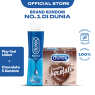 Durex Play 100ml - Pelumas Bahan Dasar Air Cocok untuk Kondom + Durex Naughty Chocolate 3s - Kondom