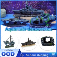 Aquarium Fish Tank Decoration Landscape Pirate Ship Wreck Ship Vintage Resin Wine Barrel Decoration