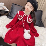 Girls' Autumn Dress - Red Fleece Special Event Dress