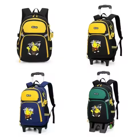 TOMY School Bag Backpack Children's Large Capacity Trolley Bag School Stationery Six-Wheel Climbable