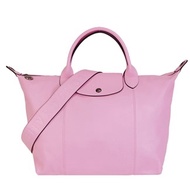 LONGCHAMP Le Pliage Cuir 羊皮寬背帶短把水餃包(中-粉)