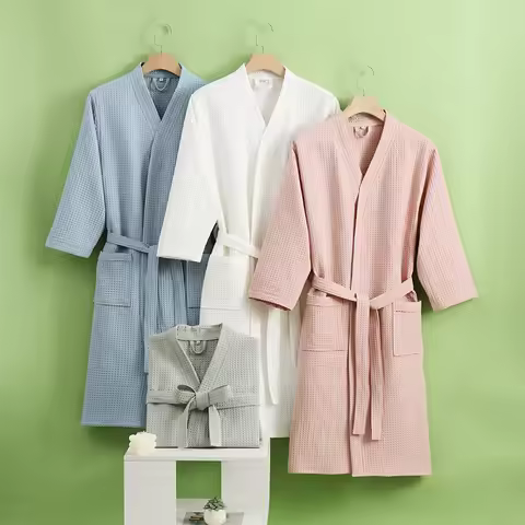 Bathrobe for Women and Men Cotton Waffle Quick Drying All Season Thin Design Hotel Bth Towel Beauty 