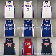 Jersi bola keranjang bersulam nombor 21 warna putih 76ers #   Embiid 1. #   Dikeraskan 0 #