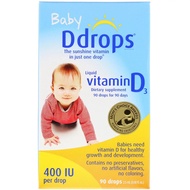 Baby Liquid Vitamin D3 400 IU 0.08 fl oz (2.5 ml) 90 Drops By Ddrops - for Healthy Growth and Develo