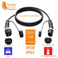 Feyree EV สายชาร์จ32A 22KWขั้วต่อรถยนต์ไฟฟ้าสามเฟสสำหรับที่ชาร์จในรถยนต์สายชาร์จ Type2ตัวเมียเป็นตัว
