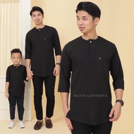 KURTA ADAMY HITAM AYAH ANAK PREMIUM | KURTA LENGAN 3 SUKU | KURTA BAYI BUDAK LELAKI