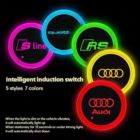 2PC LED Car Luminous Color Changing Cup Holder Coaster For QUATTRO For Audi Sline TT A1 A2 A3 A4 A5 
