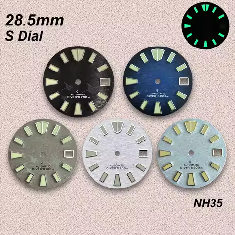 28.5mm S Logo Bat Dial Fit NH35/NH36/4R/7S Automatic Movement C3 Green Luminous High-Quality Watch M