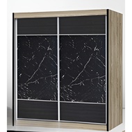 🥳New Design Marble black colour🥳 5/6/7/8ft L x 8ft H Sliding Door with Mirror Wardrobe ( Ampang Ware