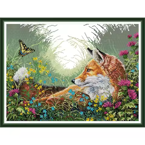 News Pre-Printed Cross Stitch Kit, Stamped Aida Fabric With DMC Threads, Embroidery Kit - Fox 6