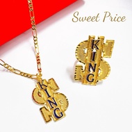 Rantai Leher Kalung Figaro Loket Dollar King Cincin Dollar King Set 24K Gold Plated Necklace Loket R