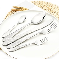 Drmfiy 5Pcs Silver Cutlery Set Dinner Knife Tea Fork Spoon Silverware Stainless Steel Dinnerware Set
