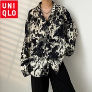 Uniqlo เสื้อแขนยาวสำหรับผู้ชายและผู้หญิงเสื้อฮาวายแขนยาวคู่