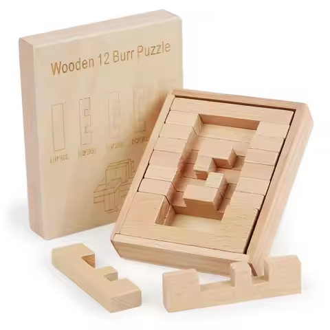 New Twelve Difficult Problem Wooden Burr Puzzles Brainteasers for Adults & Kids IQ Logic Training Ge