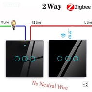 Zigbee 【 2 way switch 】（No need neutral wire）wifi smarch Switch 1 Gang 2 Way Control Wall Light Touc