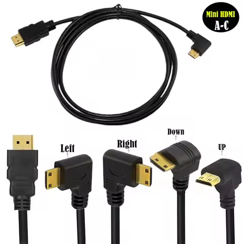 Premium 1080P 6Ft HDMI-Compatible 1.4 Male to Mini HDMI Male 90° Angled Plug Cable left/right/up/dow