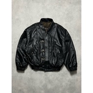 City joy Hug Textured Bomber Harrington Fireman Claps Leather Jacket