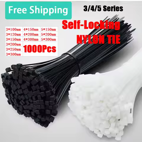 1000Pcs Self-locking Plastic Nylon Cable Tie White/Black 5X300mm Cable Tie Fastening Ring 3X200mm Ca