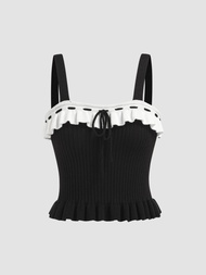 Cider Knit Contrasting Binding Knotted Crop Top