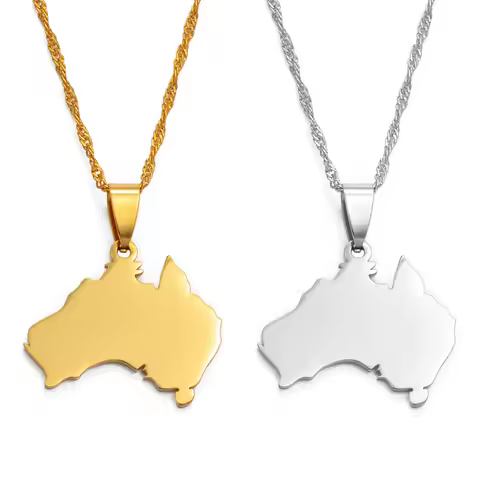 Anniyo The Commonwealth of Australia Map Pendant & Necklaces for Women AUS Country Maps Jewelry @021